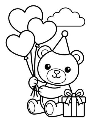 Osito de cumpleaños con globos para colorir Desenho de Osito de cumpleaños con globos para colorir e imprimir grátis