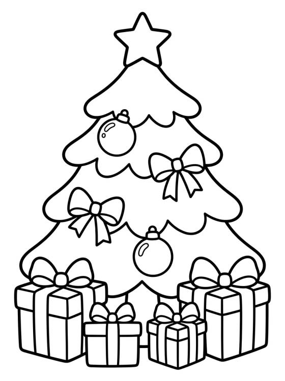 Árbol de Navidad con Regalos y Lazos para colorir Desenho de Árbol de Navidad con Regalos y Lazos para colorir e imprimir grátis