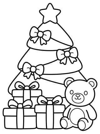 Árbol de Navidad con Regalos y Osito para colorir Desenho de Árbol de Navidad con Regalos y Osito para colorir e imprimir grátis
