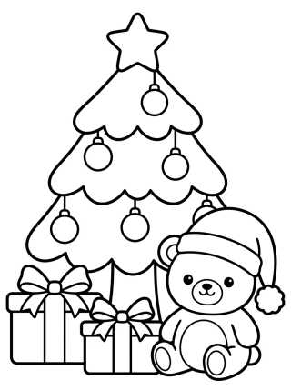 Árbol de Navidad con Regalos y Osito para colorir Desenho de Árbol de Navidad con Regalos y Osito para colorir e imprimir grátis