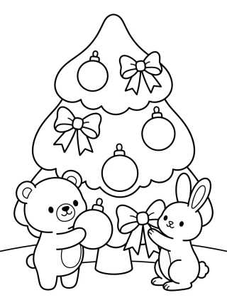 Árbol de Navidad Decorado por Animalitos Tiernos para colorir Desenho de Árbol de Navidad Decorado por Animalitos Tiernos para colorir e imprimir grátis