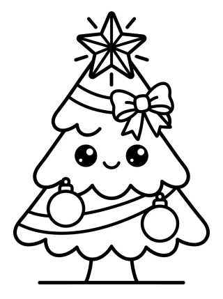 Árbol de Navidad Kawaii con Estrella para colorir Desenho de Árbol de Navidad Kawaii con Estrella para colorir e imprimir grátis