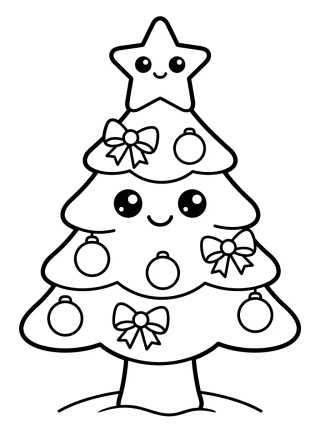 Árbol de Navidad Kawaii con Estrella para colorir Desenho de Árbol de Navidad Kawaii con Estrella para colorir e imprimir grátis