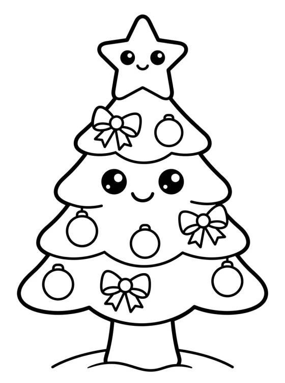 Árbol de Navidad Kawaii con Estrella para colorir Desenho de Árbol de Navidad Kawaii con Estrella para colorir e imprimir grátis