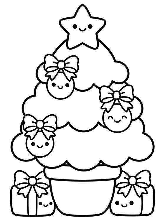 Árbol de Navidad Kawaii con Estrella Sonriente para colorir Desenho de Árbol de Navidad Kawaii con Estrella Sonriente para colorir e imprimir grátis