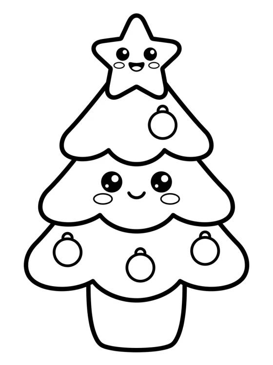 Árbol de Navidad Kawaii con Estrella Sonriente para colorir Desenho de Árbol de Navidad Kawaii con Estrella Sonriente para colorir e imprimir grátis