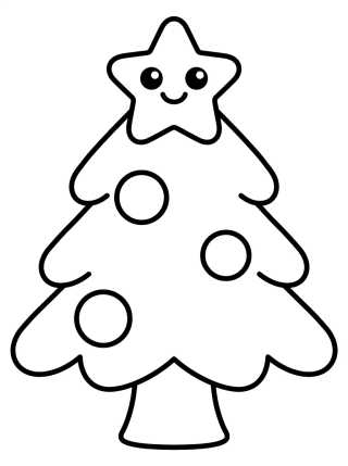Árbol de Navidad Kawaii con Estrella Sonriente para colorir Desenho de Árbol de Navidad Kawaii con Estrella Sonriente para colorir e imprimir grátis