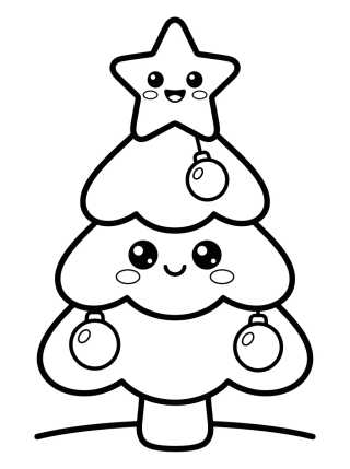 Árbol de Navidad Kawaii con Estrella Sonriente para colorir Desenho de Árbol de Navidad Kawaii con Estrella Sonriente para colorir e imprimir grátis