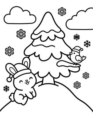 Árbol de Navidad en la Nieve con Animales Lindos para colorir Desenho de Árbol de Navidad en la Nieve con Animales Lindos para colorir e imprimir grátis