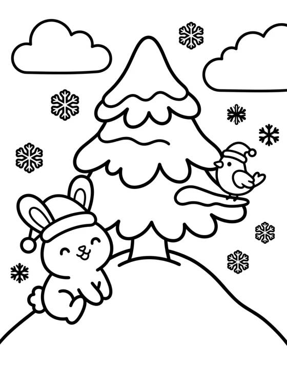 Árbol de Navidad en la Nieve con Animales Lindos para colorir Desenho de Árbol de Navidad en la Nieve con Animales Lindos para colorir e imprimir grátis