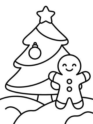 Árbol de Navidad en la Nieve con Galleta de Jengibre para colorir Desenho de Árbol de Navidad en la Nieve con Galleta de Jengibre para colorir e imprimir grátis
