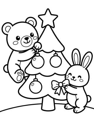 Animalitos Decorando el Árbol de Navidad para colorir Desenho de Animalitos Decorando el Árbol de Navidad para colorir e imprimir grátis