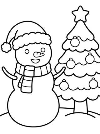 Muñeco de Nieve y Árbol de Navidad para colorir Desenho de Muñeco de Nieve y Árbol de Navidad para colorir e imprimir grátis