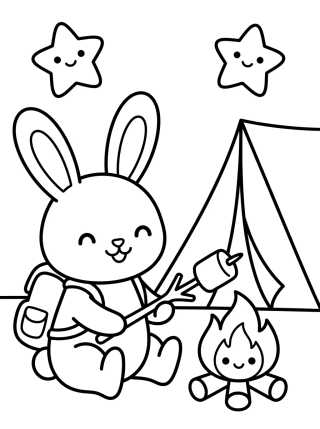 Conejito Mochilero en el Campamento para colorir Desenho de Conejito Mochilero en el Campamento para colorir e imprimir grátis