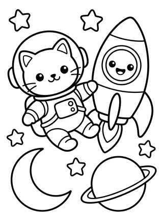 Gatito Astronauta en el Espacio para colorir Desenho de Gatito Astronauta en el Espacio para colorir e imprimir grátis