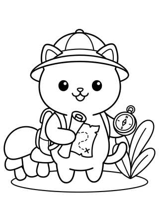 Gatito Explorador con Mapa para colorir Desenho de Gatito Explorador con Mapa para colorir e imprimir grátis