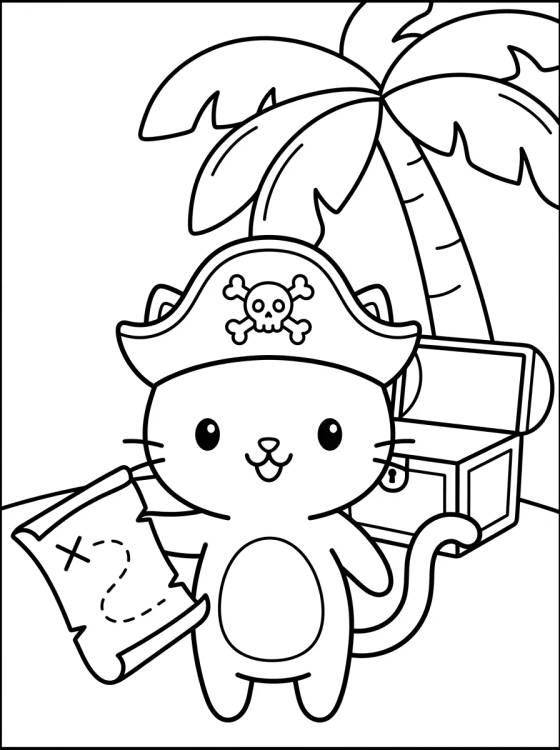 Gatito Pirata con Mapa del Tesoro para colorir Desenho de Gatito Pirata con Mapa del Tesoro para colorir e imprimir grátis