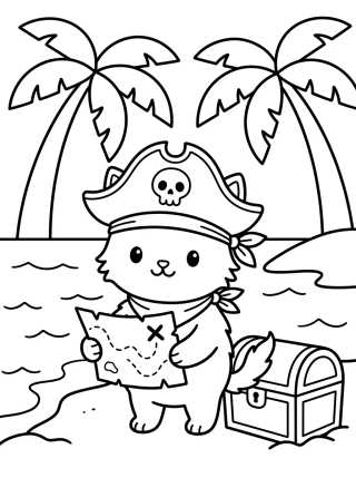 Gatito Pirata con Mapa del Tesoro para colorir Desenho de Gatito Pirata con Mapa del Tesoro para colorir e imprimir grátis