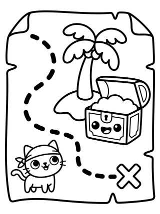 Mapa del Tesoro Pirata Kawaii para colorir Desenho de Mapa del Tesoro Pirata Kawaii para colorir e imprimir grátis