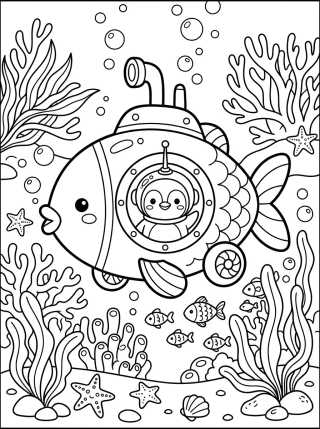 Pingüino Explorador en Submarino para colorir Desenho de Pingüino Explorador en Submarino para colorir e imprimir grátis