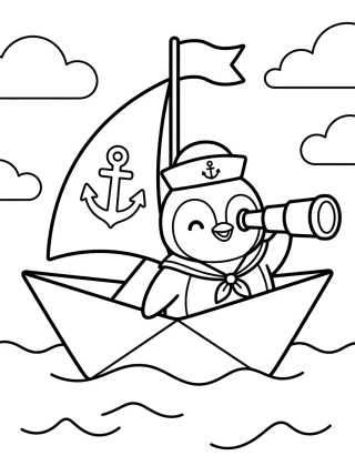 Pingüino Marinero en su Barquito para colorir Desenho de Pingüino Marinero en su Barquito para colorir e imprimir grátis