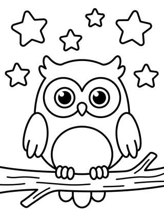 Búho Kawaii con Estrellas para colorir Desenho de Búho Kawaii con Estrellas para colorir e imprimir grátis