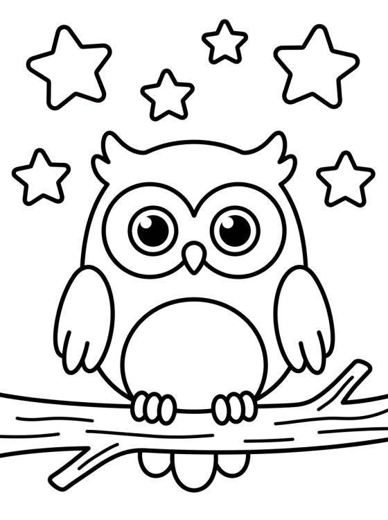 Búho Kawaii con Estrellas para colorir Desenho de Búho Kawaii con Estrellas para colorir e imprimir grátis