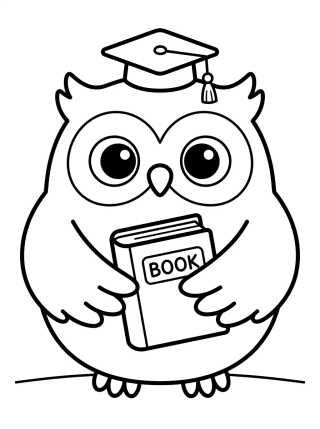 Búho Kawaii con Libro para colorir Desenho de Búho Kawaii con Libro para colorir e imprimir grátis