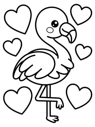 Flamenco Kawaii con Corazones para colorir Desenho de Flamenco Kawaii con Corazones para colorir e imprimir grátis