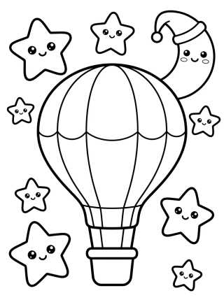 Globo Encantado entre Estrellas y la Luna para colorir Desenho de Globo Encantado entre Estrellas y la Luna para colorir e imprimir grátis