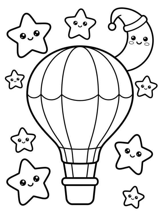 Globo Encantado entre Estrellas y la Luna para colorir Desenho de Globo Encantado entre Estrellas y la Luna para colorir e imprimir grátis
