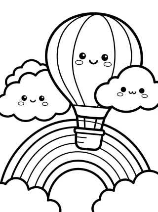 Globo Kawaii entre Nubes y Arcoíris para colorir Desenho de Globo Kawaii entre Nubes y Arcoíris para colorir e imprimir grátis