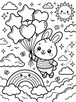 Conejito Volando con Globos para colorir Desenho de Conejito Volando con Globos para colorir e imprimir grátis