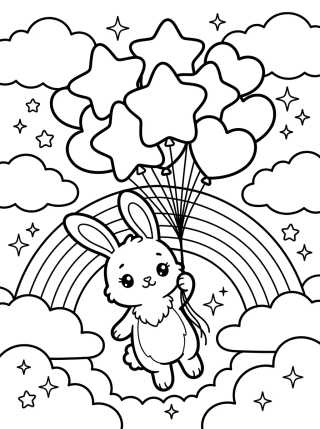 Conejito Volando con Globos para colorir Desenho de Conejito Volando con Globos para colorir e imprimir grátis