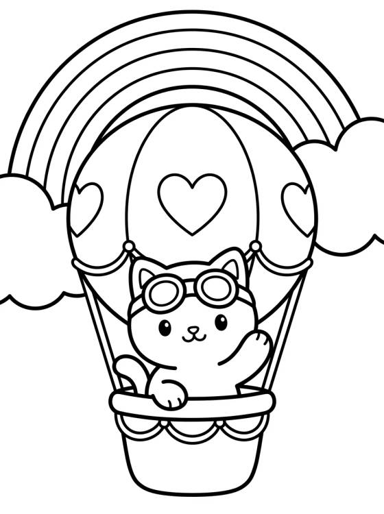 Gatito Piloto en Globo con Arcoíris para colorir Desenho de Gatito Piloto en Globo con Arcoíris para colorir e imprimir grátis