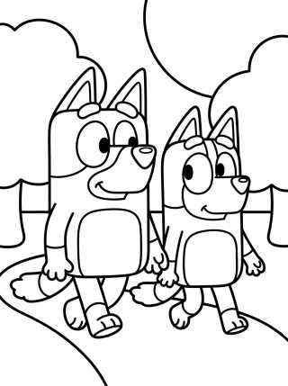 Bandit y Chilli Paseando en el Parque para colorir Desenho de Bandit y Chilli Paseando en el Parque para colorir e imprimir grátis
