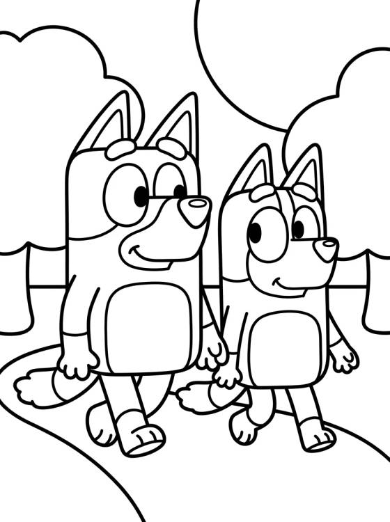 Bandit y Chilli Paseando en el Parque para colorir Desenho de Bandit y Chilli Paseando en el Parque para colorir e imprimir grátis