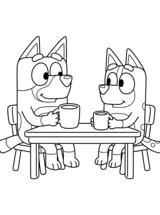 Bandit y Chilli Tomando Café para colorir Desenho de Bandit y Chilli Tomando Café para colorir e imprimir grátis