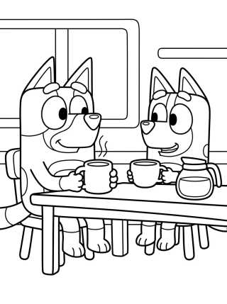 Bandit y Chilli Tomando Café para colorir Desenho de Bandit y Chilli Tomando Café para colorir e imprimir grátis