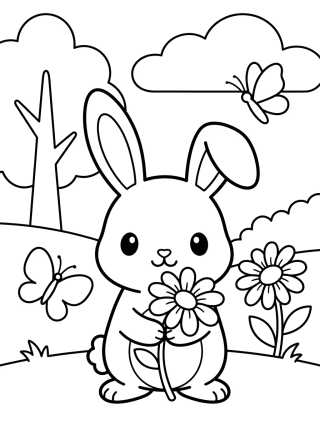 Conejito del Bosque con Flores para colorir Desenho de Conejito del Bosque con Flores para colorir e imprimir grátis