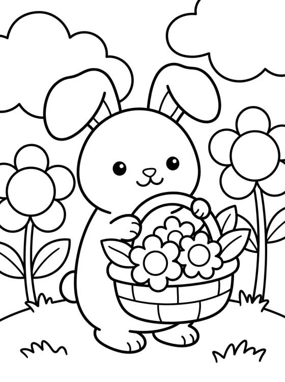 Conejito entre las Flores para colorir Desenho de Conejito entre las Flores para colorir e imprimir grátis