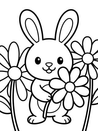 Conejito entre Flores para colorir Desenho de Conejito entre Flores para colorir e imprimir grátis