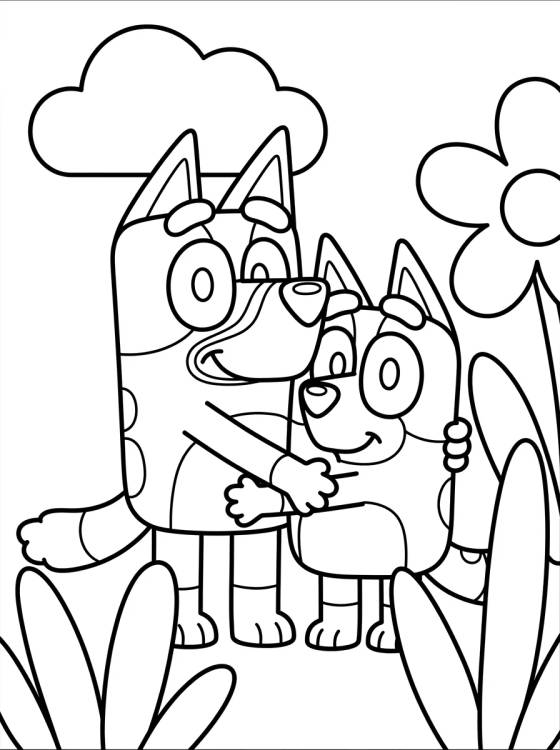 Bluey y Bingo Jugando para colorir Desenho de Bluey y Bingo Jugando para colorir e imprimir grátis