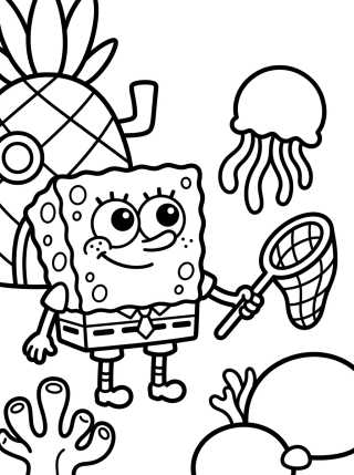 Bob Esponja Cazando Medusas para colorir Desenho de Bob Esponja Cazando Medusas para colorir e imprimir grátis
