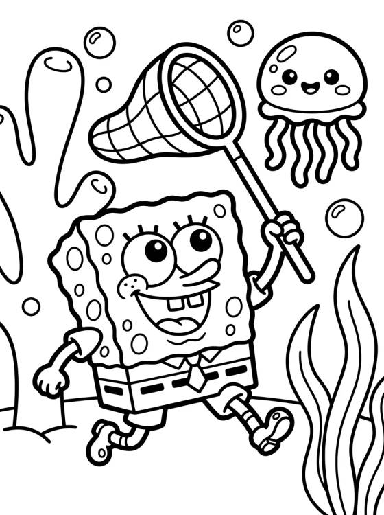 Bob Esponja Cazando Medusas para colorir Desenho de Bob Esponja Cazando Medusas para colorir e imprimir grátis