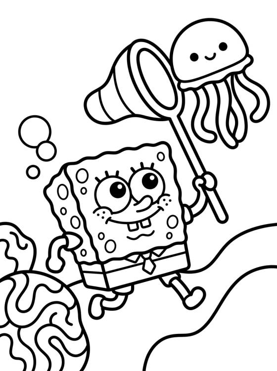 Bob Esponja Cazando Medusas para colorir Desenho de Bob Esponja Cazando Medusas para colorir e imprimir grátis