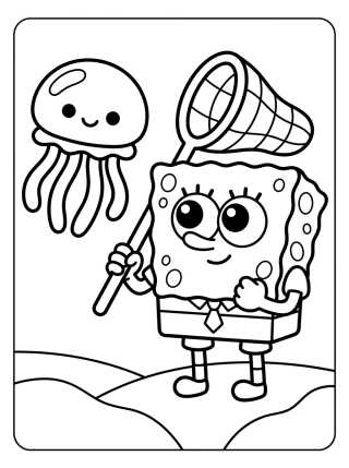 Bob Esponja cazando medusas para colorir Desenho de Bob Esponja cazando medusas para colorir e imprimir grátis