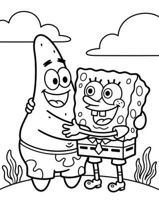 Bob Esponja y Patricio abrazados para colorir Desenho de Bob Esponja y Patricio abrazados para colorir e imprimir grátis