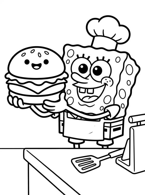 Bob Esponja Preparando una Cangreburguer para colorir Desenho de Bob Esponja Preparando una Cangreburguer para colorir e imprimir grátis