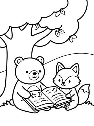 Bobbie y la Zorrita Leyendo un Libro para colorir Desenho de Bobbie y la Zorrita Leyendo un Libro para colorir e imprimir grátis